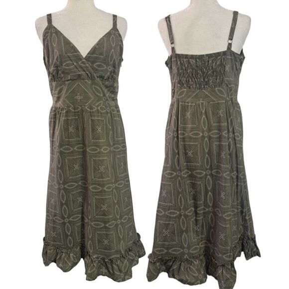 Apt.9 Women's Olive Green Ruffled Midi Summer Vacation Dress Smocked Back Sz 14 - Picture 1 of 9